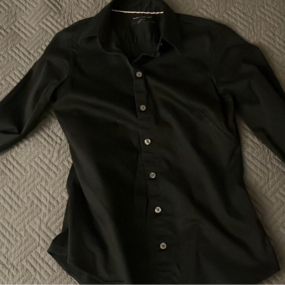Banana Republic Black Button-Up, Wrinkle Resistant Shirt